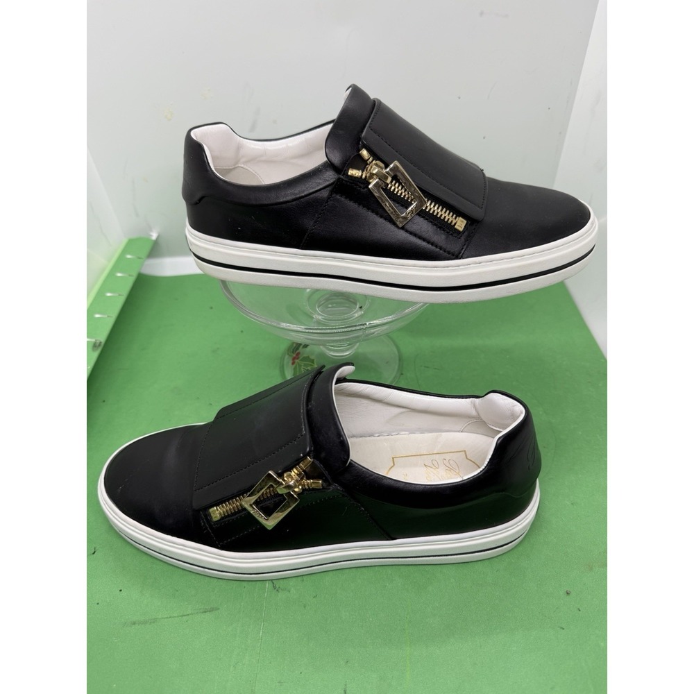 Roger Vivier Womens Slip On Side Zip Low Top Sneakers Black Leather Size 35 1/2